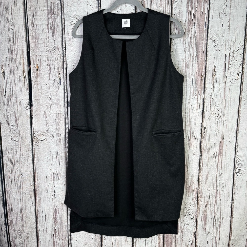 CAbi Drafting Vest Charcoal Gray Grey Long Open Front Small Style #3178 in‎ EUC!